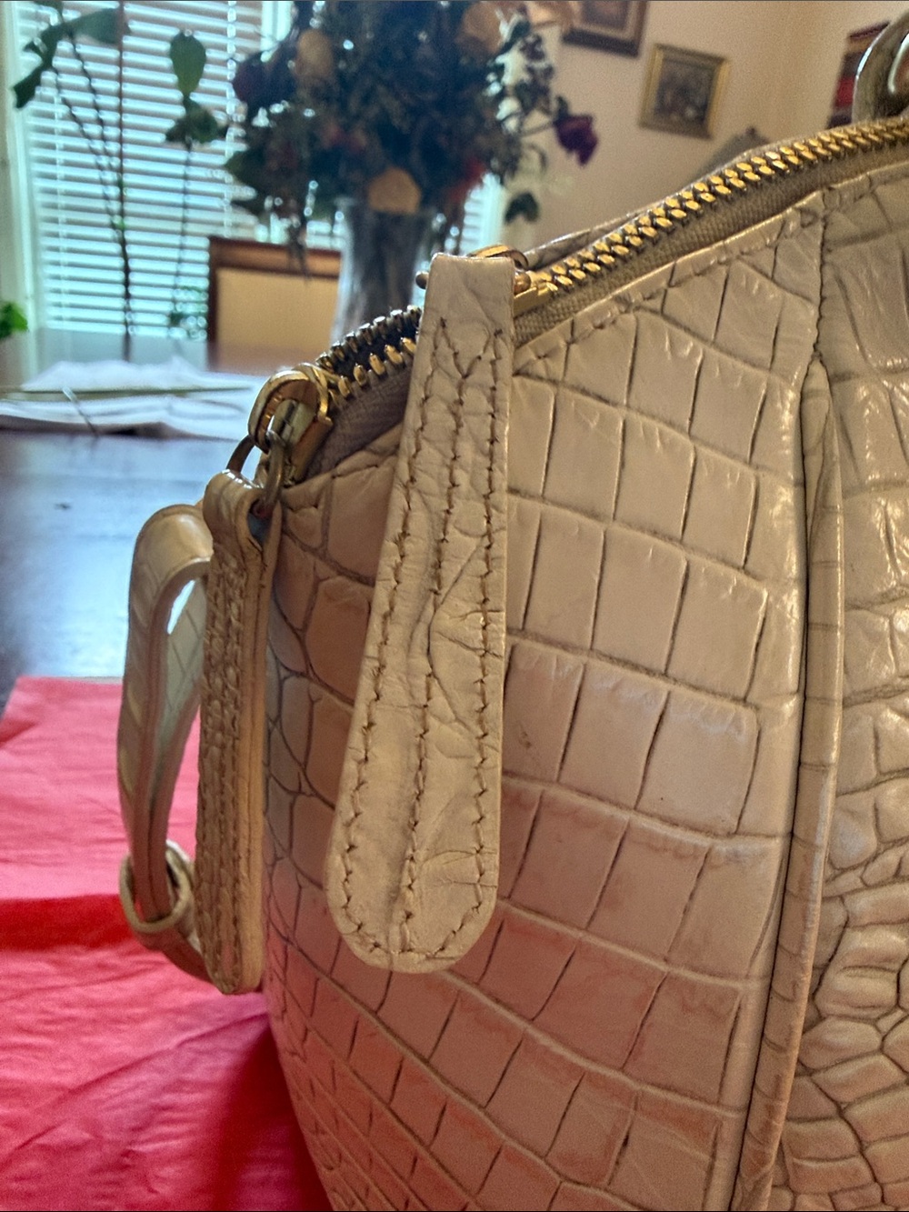 Brahmin Croc-Embossed Satchel White - Picture 10 of 12